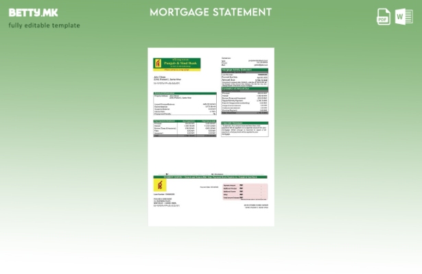 Модерен стил на India Punjab & Sind Bank извод за хипотека Шаблон за Word и PDF